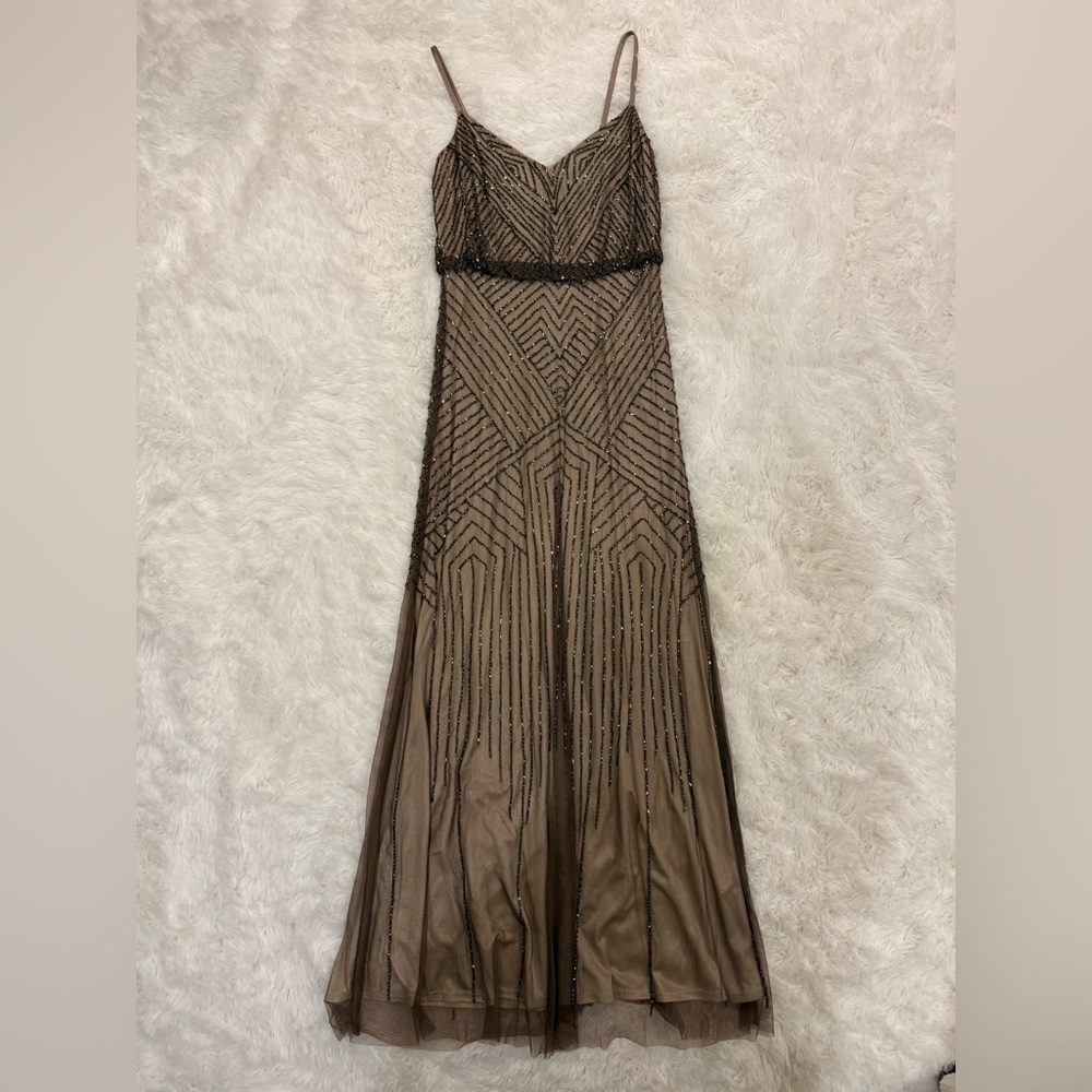 Adrianna Papell Strapless Brown Beaded Dress